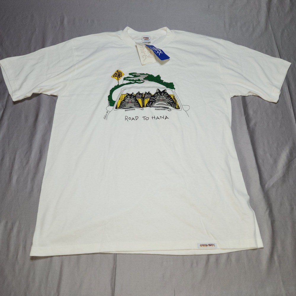 Vintage Crazy Shirts B Kliban Cat Road to Hana Maui T-Shirt XL White NWT USA